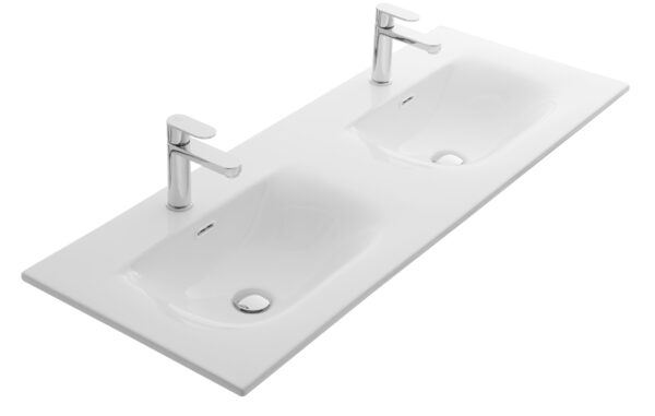 Mette keramische wastafel dubbel 120cm - Glanzend wit