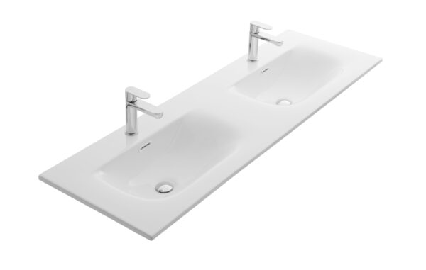 Mette keramische wastafel dubbel 140cm - Glanzend wit